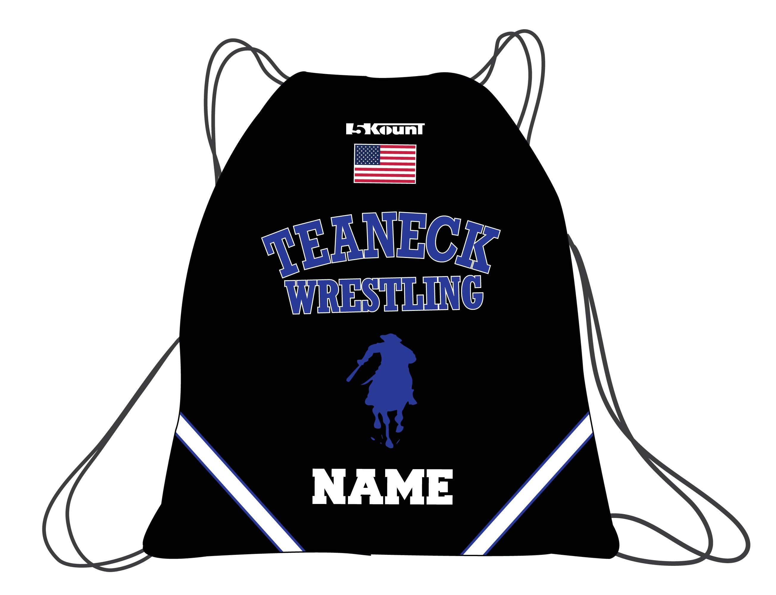 Teaneck Wrestling Sublimated Drawstring Bag - Black / Royal - 5KounT2018