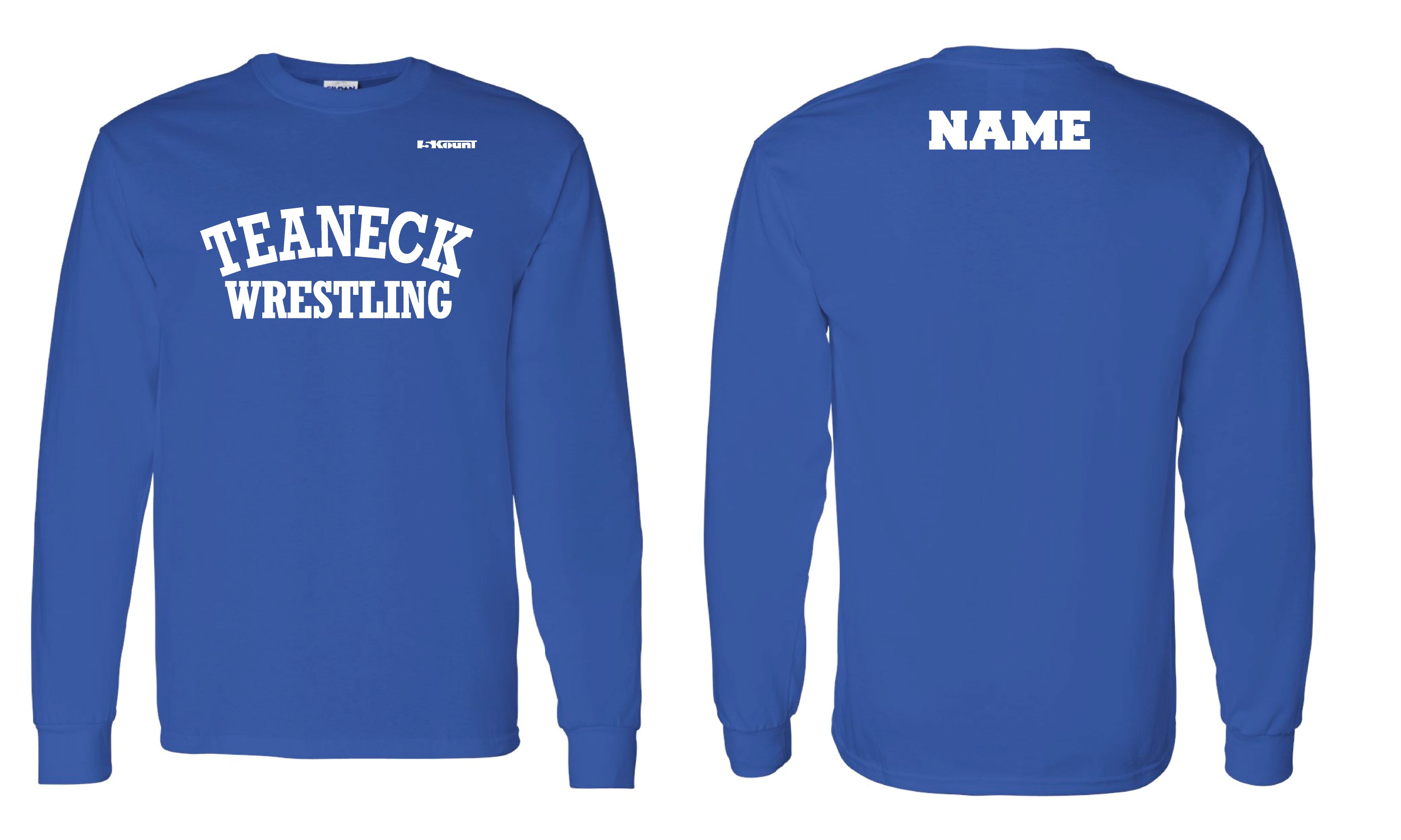 Teaneck Wrestling Cotton Crew Long Sleeve Tee - Royal - 5KounT2018