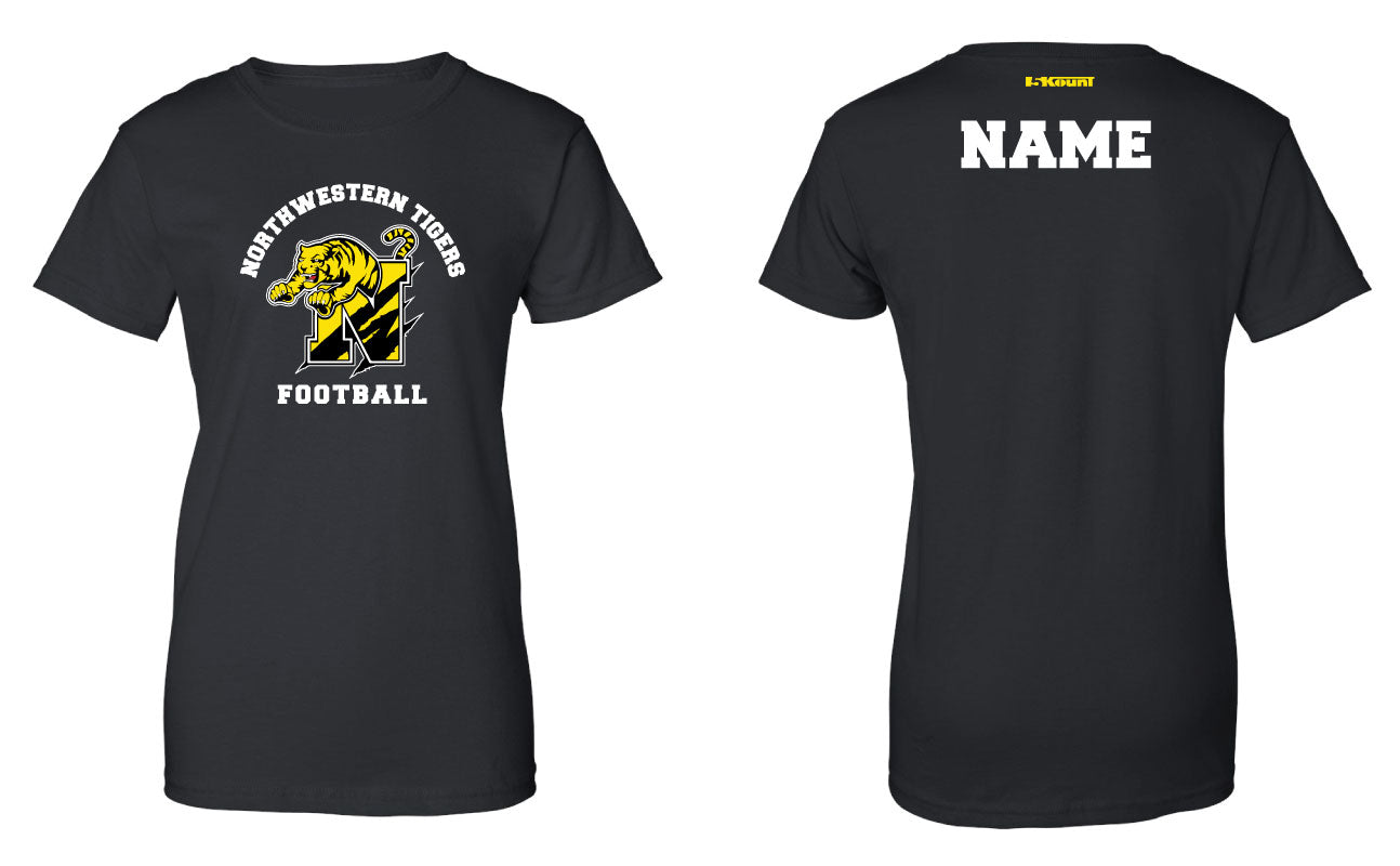 Northwestern Tiger Football Cotton Women's Crew Tee - Black - 5KounT2018