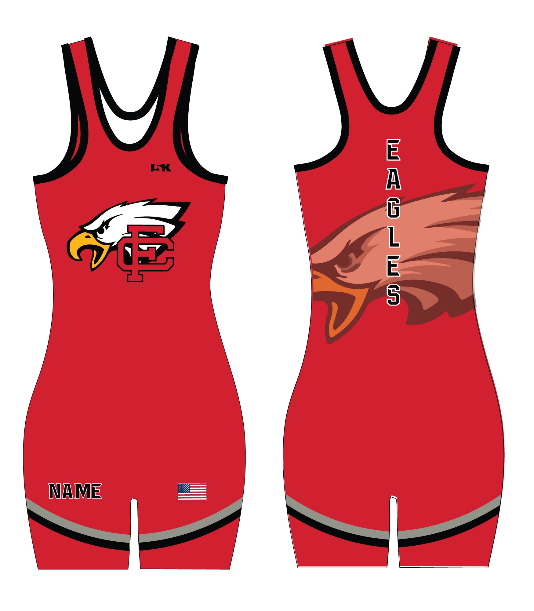 Eagles Wrestling Sublimated Women's Singlet (Red) - Design 2 - 5KounT