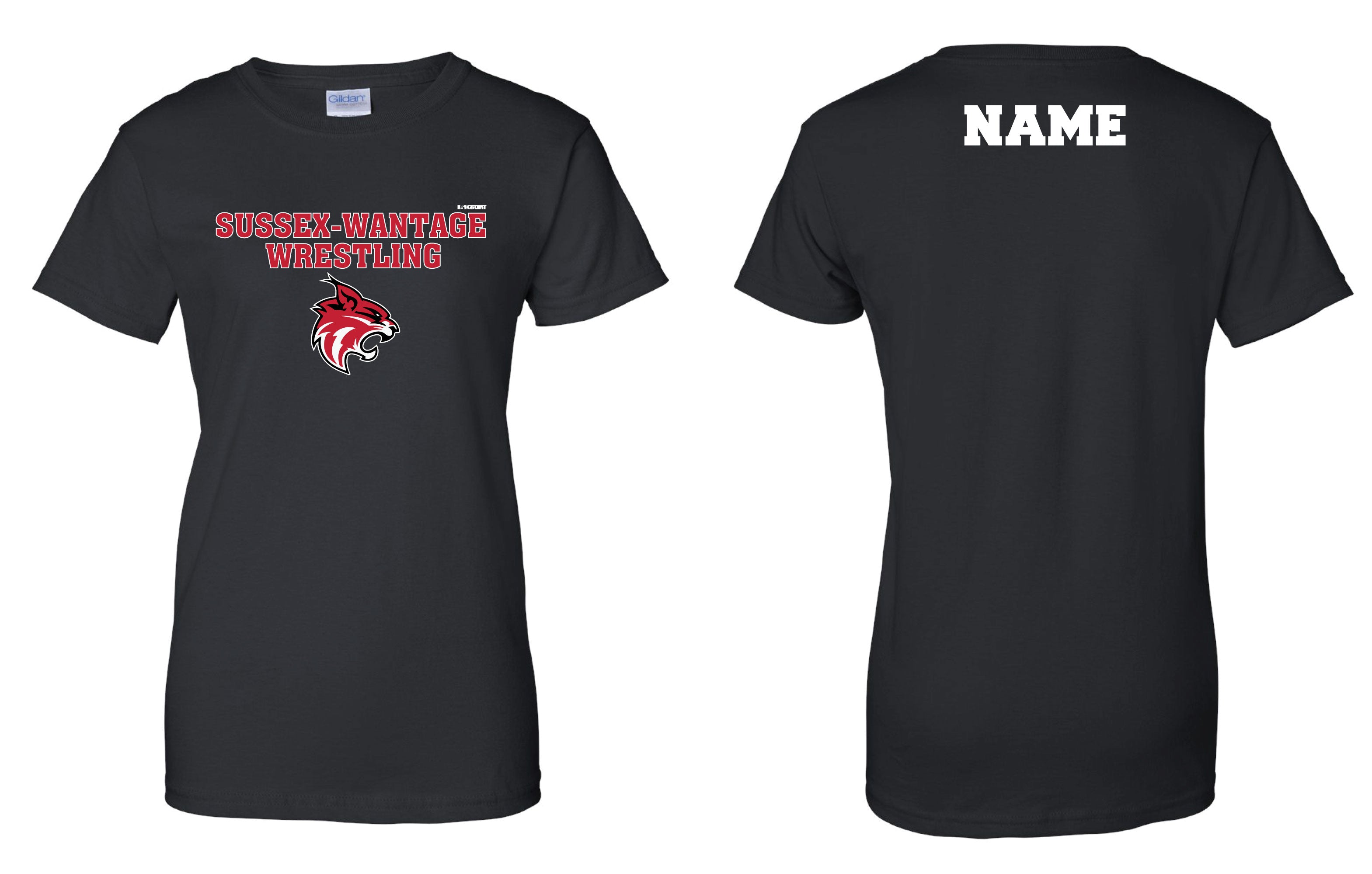 Sussex-Wantage Wrestling Cotton Women's Crew Tee - Black - 5KounT